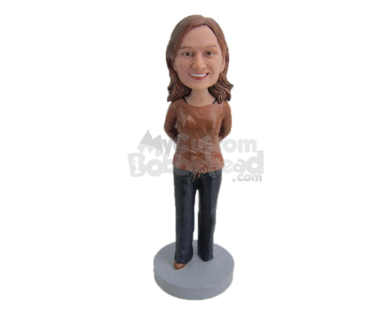 Custom Bobblehead Happy Cute Girl With Hands Clenched - Leisure & Casual Casual Females Personalized Bobblehead & Cake Topper Custom Bobblehead Happy Cute Girl With Hands Clenched - Leisure & Casual Casual Females Personalized Bobblehead & Cake Topper